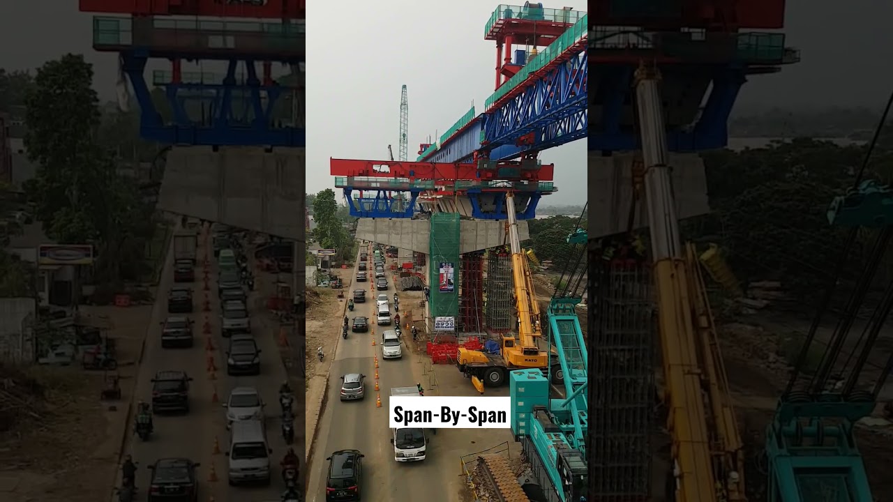 Span by span erection with launching gantry