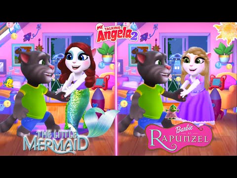 My Talking Angela 2 And Tom || Rapunzel vS The Little Mermaid || New update | Cosplay