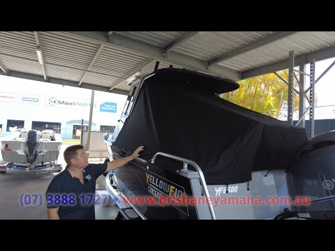 Custom-made Storm Cover + Rear Peak on a Yellowfin 6500 by Brisbane Yamaha