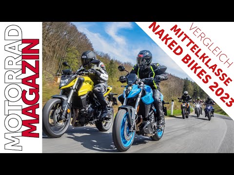 Nakedbike Vergleich 2023 – Fünf Mittelklasse Nakeds – Hornet und GSX-8S vs. Duke, Trident und MT-07