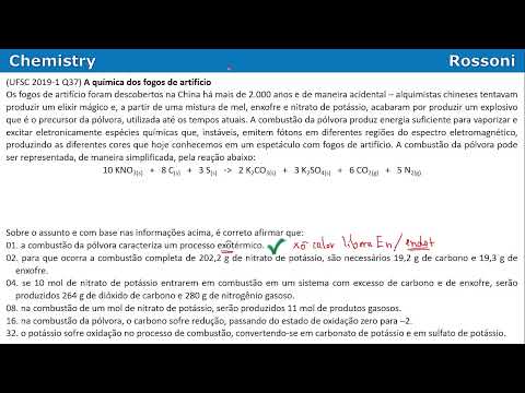 UFSC 2019 verão - Questão 37 - Redox da pólvora com estequiometria