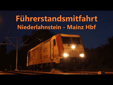 Führerstandsmitfahrt von Niederlahnstein nach Mainz Hbf, Nachts am rechten Rhein