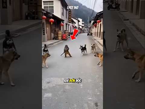 Kịch tính cảnh chú Khỉ đối mặt với bầy Chó.#dongvat