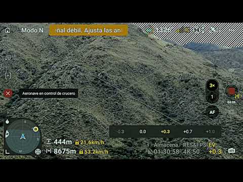 Telemetria de vuelo con DJI Air 3s: 8750 m desde El Volcán en direccion NNO a 500 metros de altura