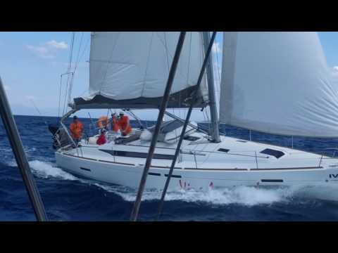 Sailing Greece July 2017. Spetses to Idra. 20-25 knots. Sailboat Iva.