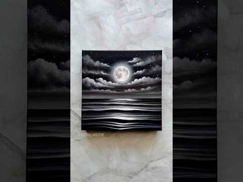 moon glow over calm waters 🌙🌔✨ satisfying acrylic art #painting #acrylicart #paintingtutorial
