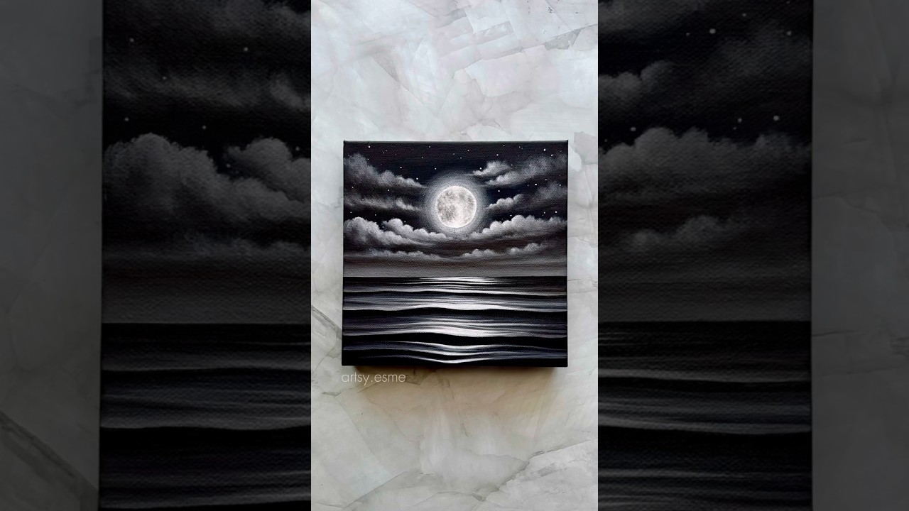 moon glow over calm waters 🌙🌔✨ satisfying acrylic art #painting #acrylicart #paintingtutorial