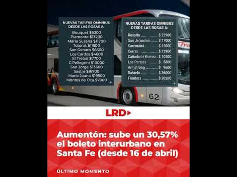 Aumentón: sube un 30,57% el boleto interurbano en Santa Fe