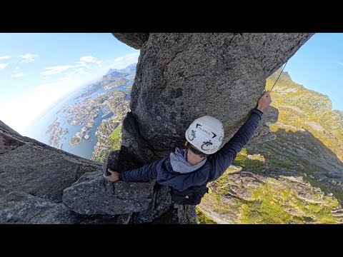 Climbing Svolværgeita in Lofoten, Norway