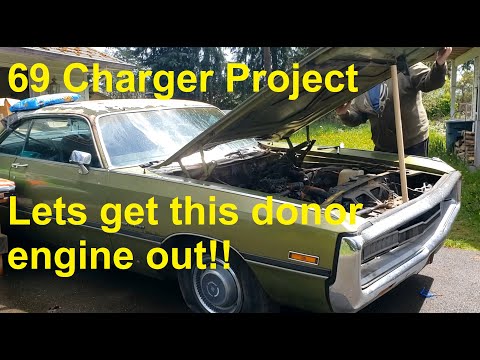 ep98  My Yard is My Garage - 1969 Charger project, lets get this donor engine out!