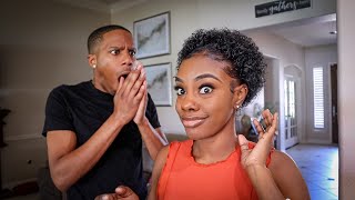 MY HUSBAND'S REACTION TO ME CUTTING MY HAIR OFF!