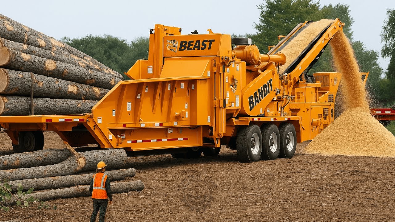 Extreme dangerous shredder & wood chipper tree demolitions crushing | Monster stump removal #24