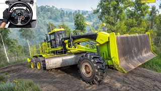 CAT 120M Motor Grader - Struggle in Deep Muddy Road | SnowRunner | Logitech G29 Gameplay