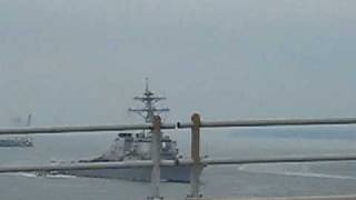 preview picture of video 'U.S. Navy Burke-class destroyer outbound from NWS Yorktown (Pt. 1)'