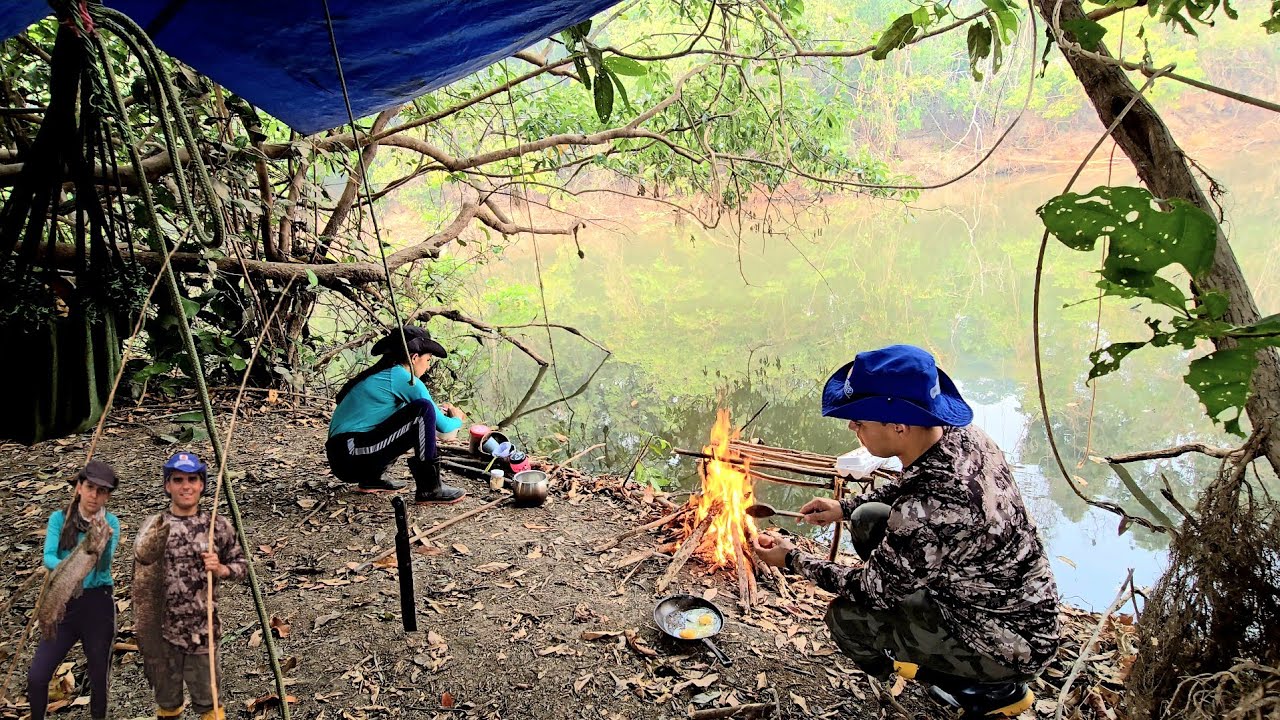ACAMPAMOS na beira do grotão, com muita presença de animais pescamos com varejão peixe gigante.