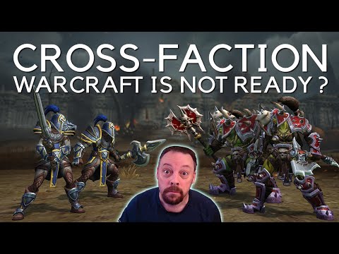 Warcraft is Not Ready for Cross Faction Guilds.  They need to wait so players can queue for dungeons