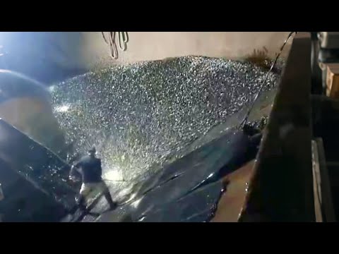 Barge unloading 3300 tons of concrete gravel at night - Part 2 Empty barge - Barge work vlog