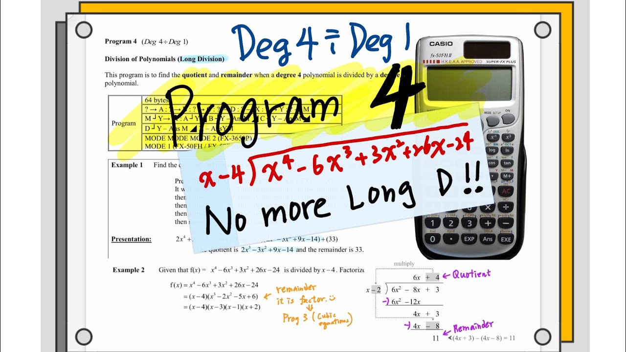 Calculator Program 4 - Long Division (Deg 4 / Deg 1)