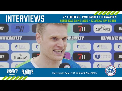 Interviews na Zorg en Zekerheid Leiden - LWD Basket Leeuwarden, Halve finale G2 (1-0) (22 mei 2025)