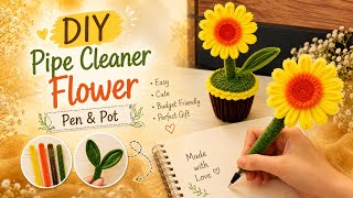 DIY Pipe Cleaner Flower Pen & Flower Pot 🌻 Easy Handmade Craft Idea | Cute Gift DIY