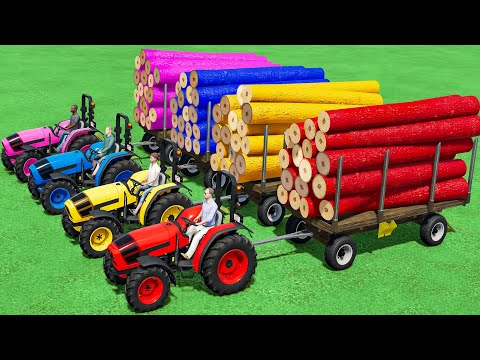 MINI TRACTORS OF COLORS! TREE LOG TRANSPORT with COLORED DEUTZ-FAHR TRACTORS! Farming Simulator 22