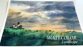 Watercolor painting, landscape after rain