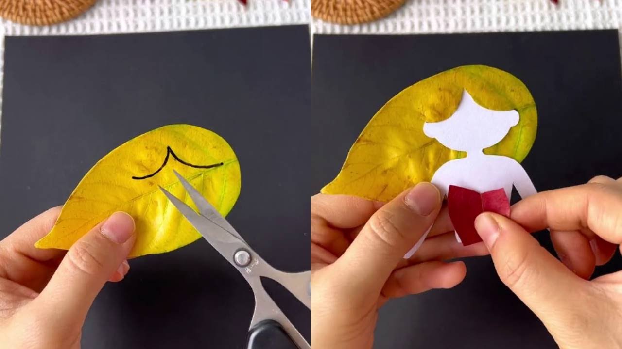 A few autumn leaves, you can collage cute mermaids, try it!  Leaf stickers kindergarten ha