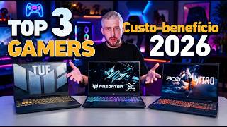 TOP 3 Notebooks GAMERS final de 2026 💻 Custo-benefício (barato), Gamer e Premium no Brasil com RTX