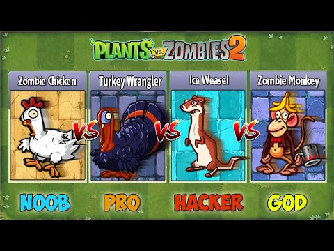 PvZ2 - Random All 999 Plant LV1 Vs 999 Chicken X Turkey X Ice Weasel X Monkey Zombie - Who Will Win?