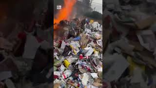 Garbage truck catches on fire