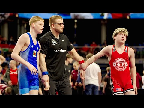 U15 Daxton Folsom (USA) vs August Forslund (SWE) 57kg. Greco-roman boys youth wrestling tournament.