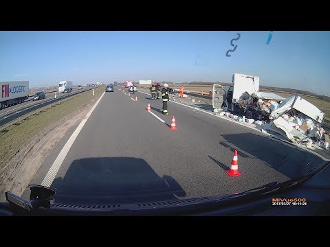 Wypadek na autostradzie A2 film przed i po zdarzeniu
