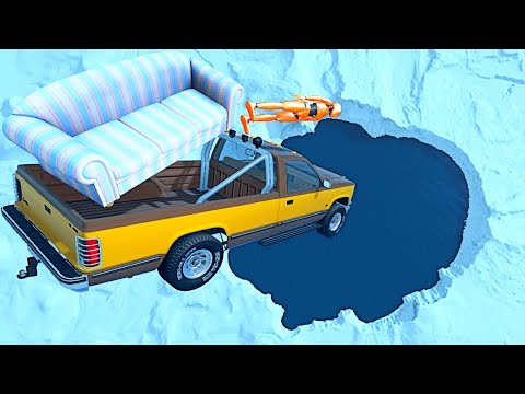 Vehicles Diving into Ice Lake - BeamNG.Drive