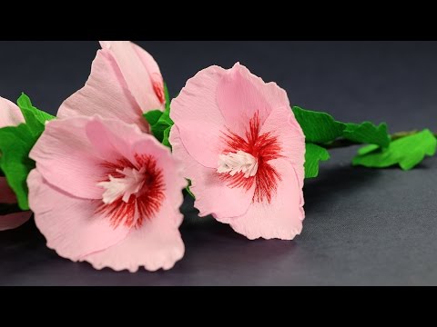 How to Make Paper Flowers Step by Step - Hollyhock Mallow Flower with Crepe Paper