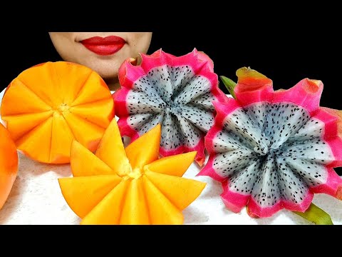 ASMR:GAINT FRUIT - PERSIMMON AND DRAGON (NO TALKING)EATING SOUND||ZAKIA-SPICY ASMR