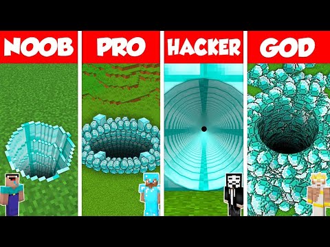 Minecraft Battle: NOOB vs PRO vs HACKER vs GOD: DIAMOND TUNNEL PIT HOUSE BUILD CHALLENGE / Animation
