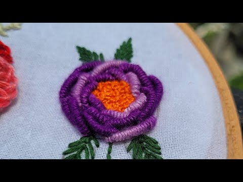 "Purple Bloom Elegance | 3D Floral Embroidery with Pearls"#handbroidery #embroidery #3dembroidery 