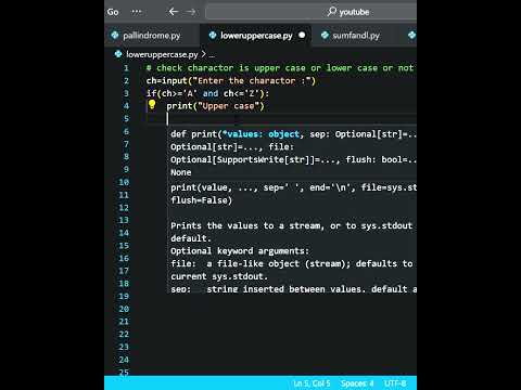 Check A Given Character Uppercase Or Lowercase In Python Pythonprogrammingpython Pythontutor