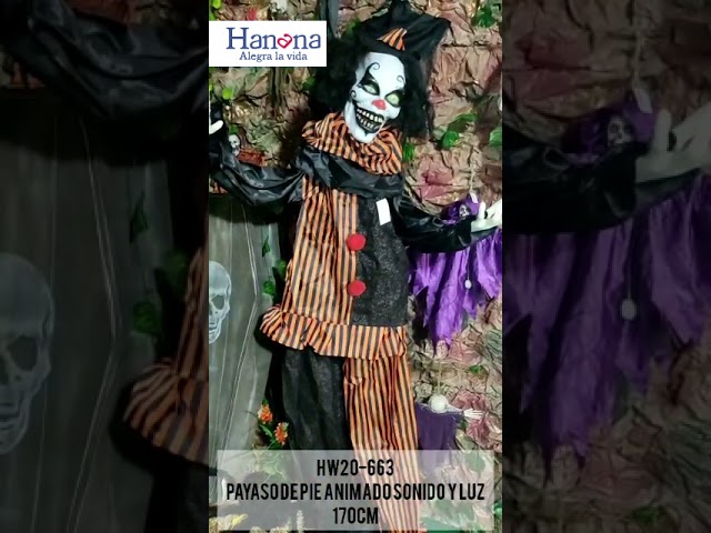 Vídeo relacionado con JOYIN Payaso de halloween de pie, Payaso hablando animatrónico espeluznante púrpura con movimiento y luz, decoraciones gigantes de halloween activadas por sonido para accesorios