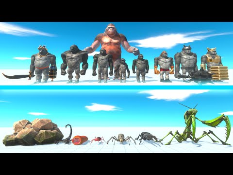 MUTANT PRIMATES Team vs GIANT INVERTEBRATES Team - Animal Revolt Battle Simulator ARBS