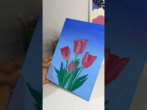 Tulip bloom on canvas🌷🩷 #easydrawing #trending #trendingshorts #trendingsong