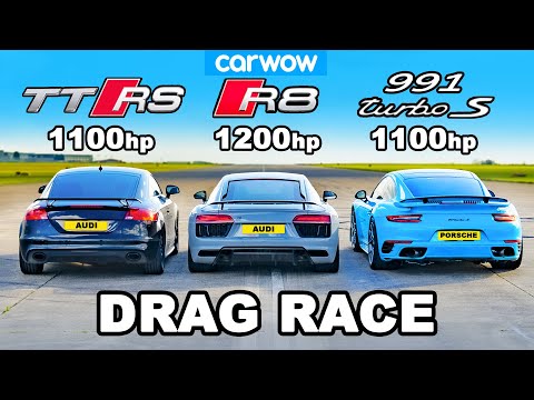 Audi TT RS (1100hp) v R8 (1200hp) v 911 Turbo (1100hp) : DRAG RACE