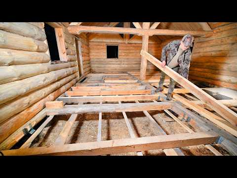 Living Alone in a Rustic Log Cabin! | Flooring the Cabin Before Winter Arrives in the Wilderness