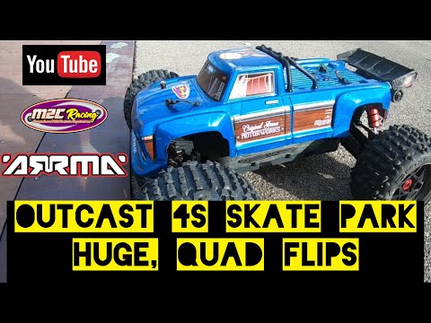 ARRMA OUTCAST 4S Skate park mayhem. Huge quad backflips!!￼￼