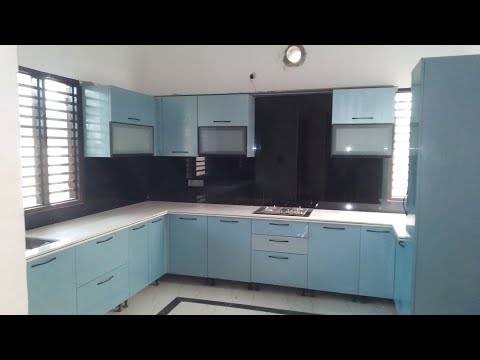 Modern wooden kitchen cabinets, base mounted