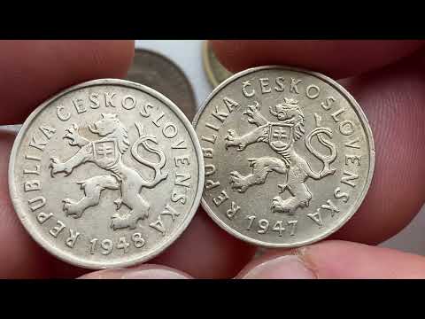 2 koruny 1948 1947 Czechoslovakia coins