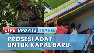 Prosesi Adat Penurunan Kapal Baru di Galangan Kubu Belitung, Ada Dukun yang Cipratkan Air Khusus