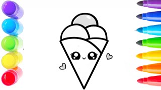 How to Draw a Cute Ice Cream Cone Step by Step for Kids and Toddlers🌈🍦