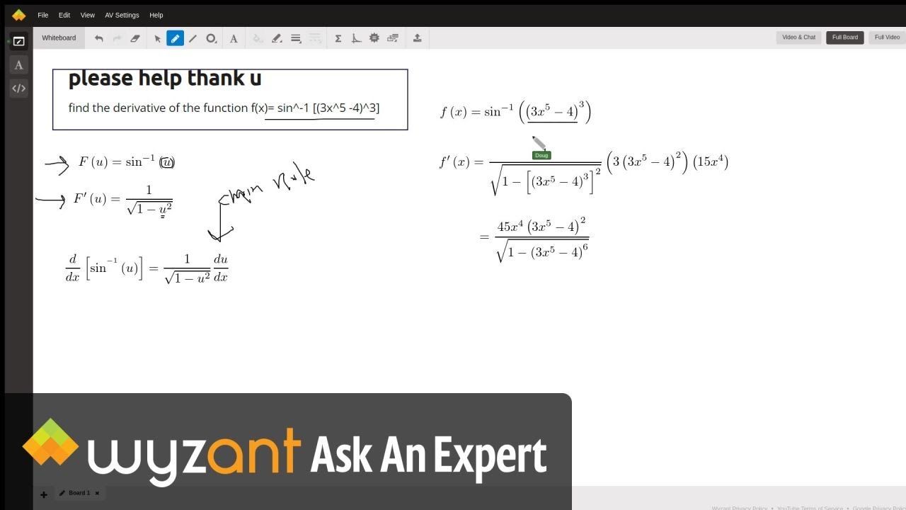 Find the derivative of an arcsin function where chain rule has to be used multiple times.