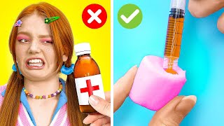 BRILLIANT PARENTING HACKS IN HOSPITAL || Pills or Candies? Smart Food Recipes by 123 GO! SCHOOL
